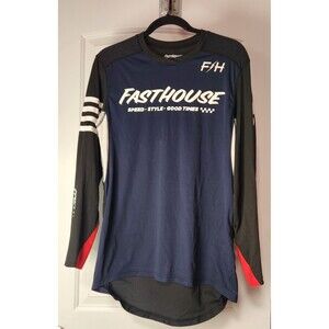 FASTHOUSE Jersey Mens M Black/Blue/White/Red Long Sleeve BMX Motocross MTB Shirt